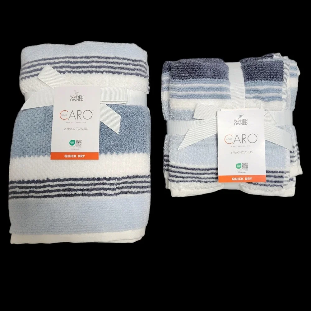 Caro Home 8pc Striped Soft Cotton Towel Set Blue And White 2 Bath 2 Hand 4 Tip